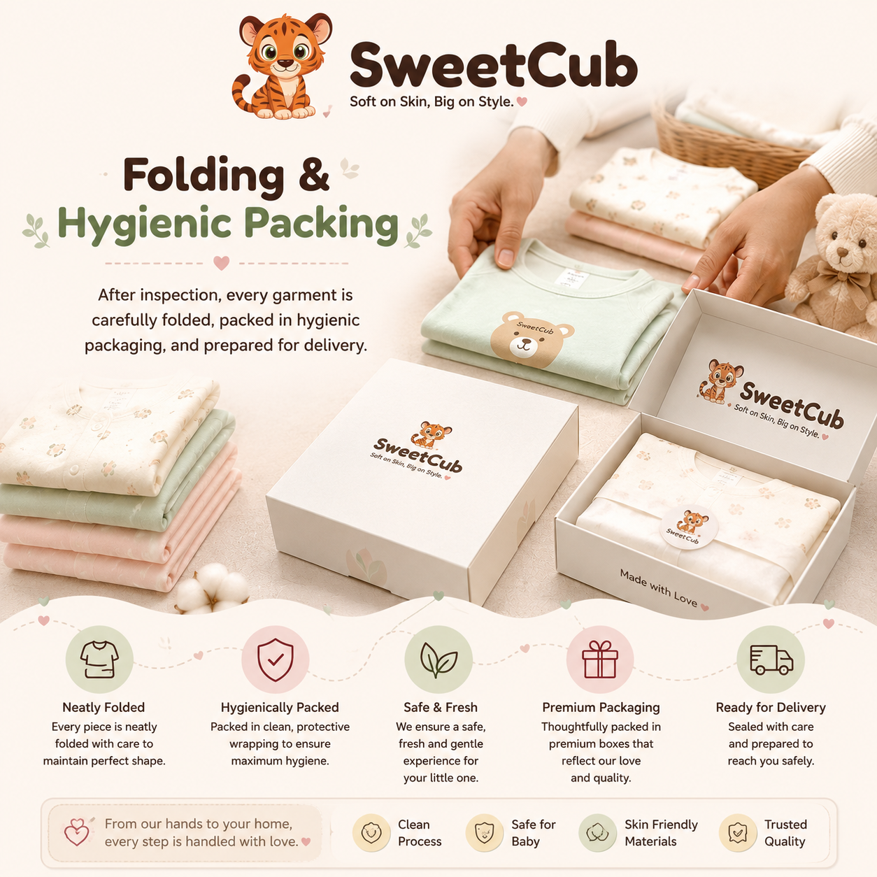SweetCub folding and hygienic packing